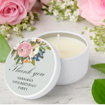 90th Birthday Floral Favor Thank you Name Date Mini Candle Favors<br><div class="desc">90th Birthday Floral Thank you Name Date Mini Candle Favor.  Thanking guests for celebrating with the guest of honor,  and something special to remember this occasion.  Any design questions,  just send a chat and we'll be delighted to assist. (The floral artwork is from www.createthecut.com)</div>