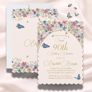 90th Birthday Floral Flowers Elegant Invitation
