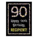 [ Thumbnail: 90th Birthday: Floral Flowers Number “90” + Name Card ]