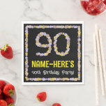 [ Thumbnail: 90th Birthday: Floral Flowers Number, Custom Name Napkins ]