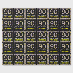 90th Birthday: Floral Flowers Number, Custom Name Wrapping Paper