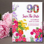 90th birthday floral modern 90 Save The Date card<br><div class="desc">90th birthday floral modern 90 Save The Date flat card.
Photographed and designed with love.
Plan and organize the most wonderful party for the party girl.
Personalize with details of your choice. 
Please contact me for additional designs.
Enjoy!</div>