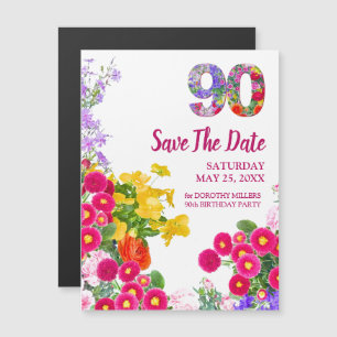 90th Birthday Floral Modern Save The Date Magnetic Invitation