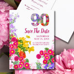 90th birthday floral modern Save The Date postcard<br><div class="desc">Celebrate 90 vibrant years with this cheerful floral design.
A new version with improved layout and fully editable text is now available.

➡️ Copy and paste this link into your browser to view it:
https://www.zazzle.com/floral_90th_birthday_floral_garden_save_the_date-256270228010207615

This original version is still editable. Photographed and designed with love.
Enjoy!</div>