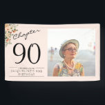 90th Birthday Floral Pink Photo Banner<br><div class="desc">Celebrate your loved one's birthday in style with a floral birthday banner featuring their favorite photo. Discover how this high-quality,  customizable banner can elevate any birthday celebration and create a lasting impression for the birthday honoree.</div>