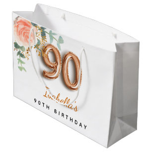 90th birthday floral rose gold eucalyptus birthday large gift bag
