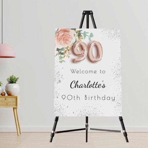 90th Birthday floral rose gold greenery welcome Foam Board