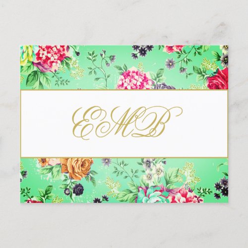 90th Birthday Floral Rose Gold Monogram Birthday Invitation Postcard