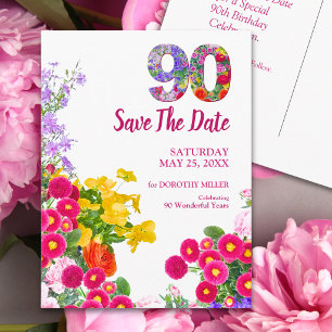 90th Birthday Floral Save the Date Elegant Party Announcement Postcard