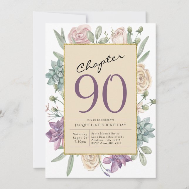 90th Birthday Floral Surprise Party Invitation (Front)
