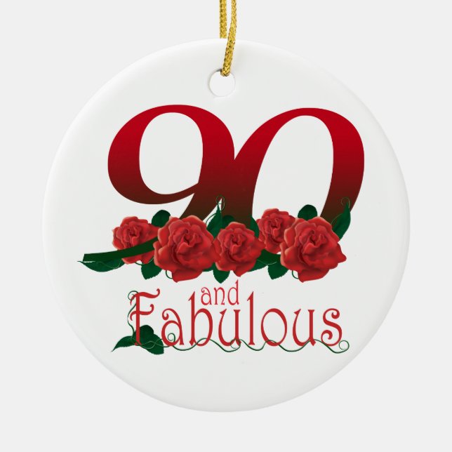 90th birthday flower ceramic ornament (Front)