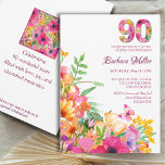 90th Birthday for Grandma, Floral Butterfly 90 Invitation<br><div class="desc">Celebrate a milestone birthday in style with this vibrant floral 90th birthday party invitation. Featuring a bold, floral-patterned "90" at the top and a lush garden of colorful blooms at the bottom, this design exudes charm and elegance. With customizable text for the honoree’s name, date, time, and venue, it’s perfect...</div>