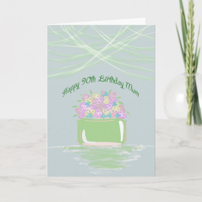 90th Birthday for Mum Basket of Flowers in Pastel Card (Front)