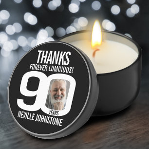90th birthday forever luminous black white photo mini candle favors