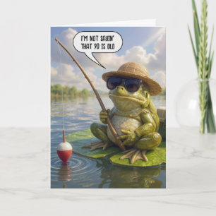 90th Birthday Frog Fishing on Lily Pad Card