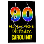 [ Thumbnail: 90th Birthday: Fun, Bold, Colorful, Rainbow "90" Gift Bag ]