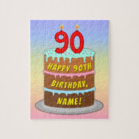 90th Birthday: Fun Cake and Candles + Custom Name