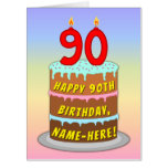 [ Thumbnail: 90th Birthday: Fun Cake & Candles, W/ Custom Name Card ]