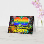 [ Thumbnail: 90th Birthday: Fun, Colorful Celebratory Fireworks Card ]
