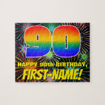 [ Thumbnail: 90th Birthday: Fun, Colorful Celebratory Fireworks Jigsaw Puzzle ]