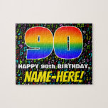 [ Thumbnail: 90th Birthday — Fun, Colorful Music Symbols & “90” Jigsaw Puzzle ]