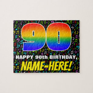 90th Birthday — Fun, Colorful Music Symbols & “90” Jigsaw Puzzle
