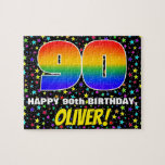 [ Thumbnail: 90th Birthday — Fun, Colorful Star Field Pattern Jigsaw Puzzle ]