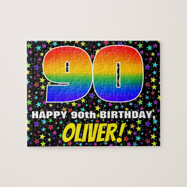 90th Birthday — Fun, Colorful Star Field Pattern Jigsaw Puzzle (Horizontal)