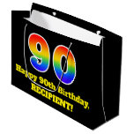 [ Thumbnail: 90th Birthday ~ Fun, Colorful, Vibrant, Rainbow 90 Gift Bag ]