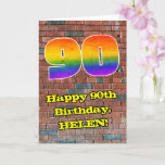 [ Thumbnail: 90th Birthday: Fun Graffiti-Inspired Rainbow 90 Card ]