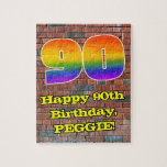 [ Thumbnail: 90th Birthday: Fun Graffiti-Inspired Rainbow 90 Jigsaw Puzzle ]