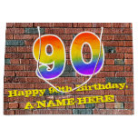 [ Thumbnail: 90th Birthday: Fun, Graffiti-Inspired Rainbow # 90 Gift Bag ]