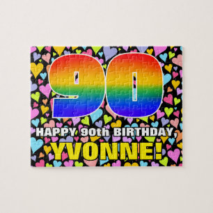 90th Birthday — Fun, Loving Heart Shapes + “90” Jigsaw Puzzle