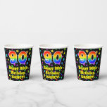 [ Thumbnail: 90th Birthday: Fun Stars Pattern and Rainbow 90 Paper Cups ]