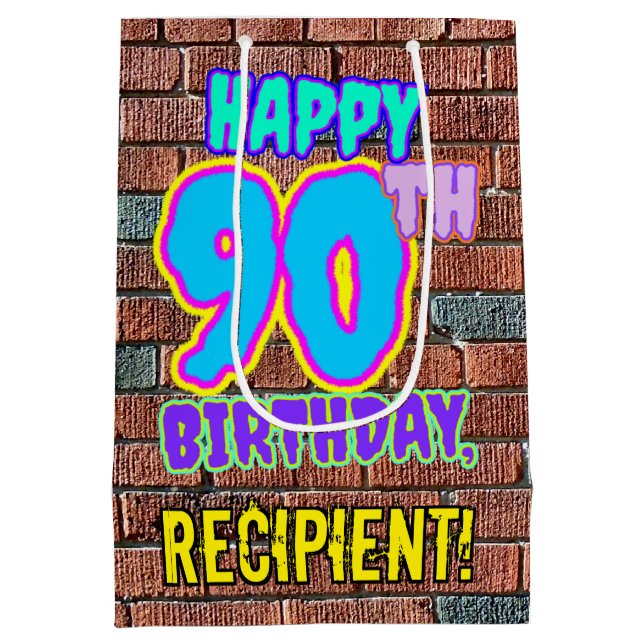 90th Birthday: Fun, Urban Graffiti Inspired Look Medium Gift Bag (Back)