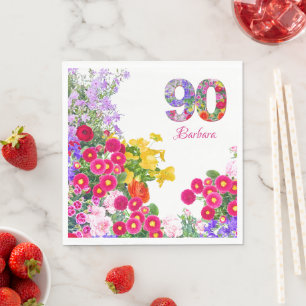 90th Birthday Garden Floral Elegant Party Napkins