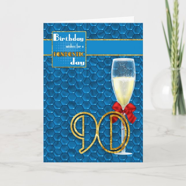 90th Birthday - Geometric Birthday Card Champagne (Front)