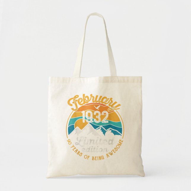 90th Birthday Gift 90 Years Old Awesome Since Febr Tote Bag (Front)