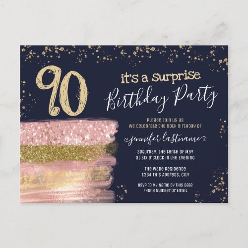 90th Birthday Glitter Cake Surprise Party Postcard