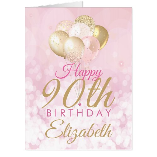 90th Birthday Glitter Pink Balloon Jumbo Card