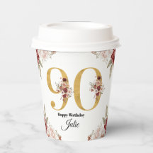 90th Birthday Gold and Burgundy Floral Personalize