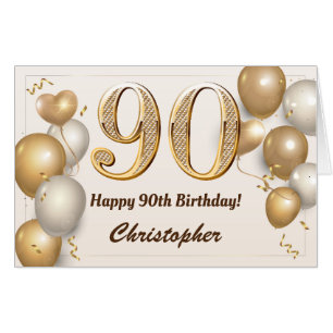 90th Birthday Gold Balloons Confetti Extra Large Card