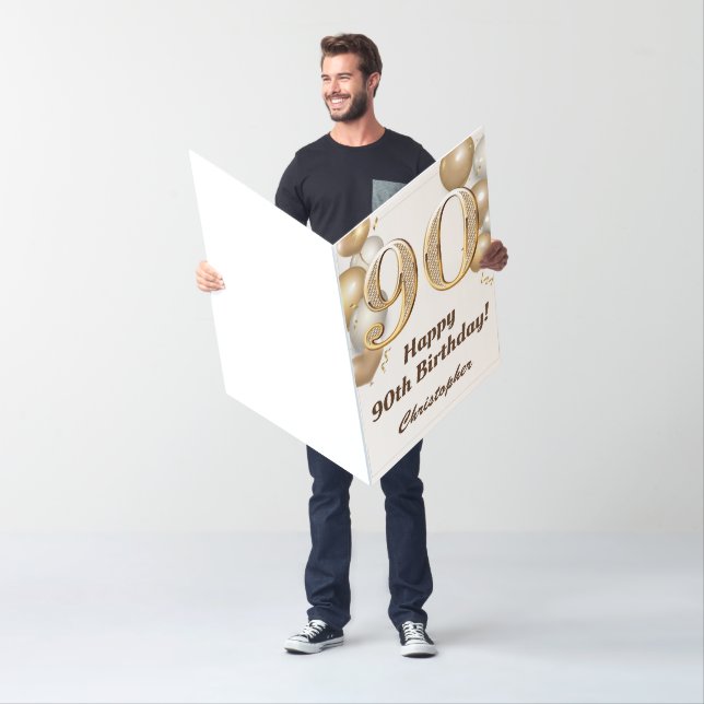 90th Birthday Gold Balloons Confetti Extra Large Card (In Situ)