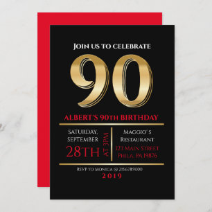 90th Birthday Gold Black Party Invitation