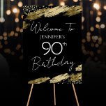 90th Birthday Gold Black Welcome Sign<br><div class="desc">Elegant Faux gold foil paint splatters design. All text is adjustable and easy to change for your own party needs. 90th birthday template design. Welcome Sign</div>