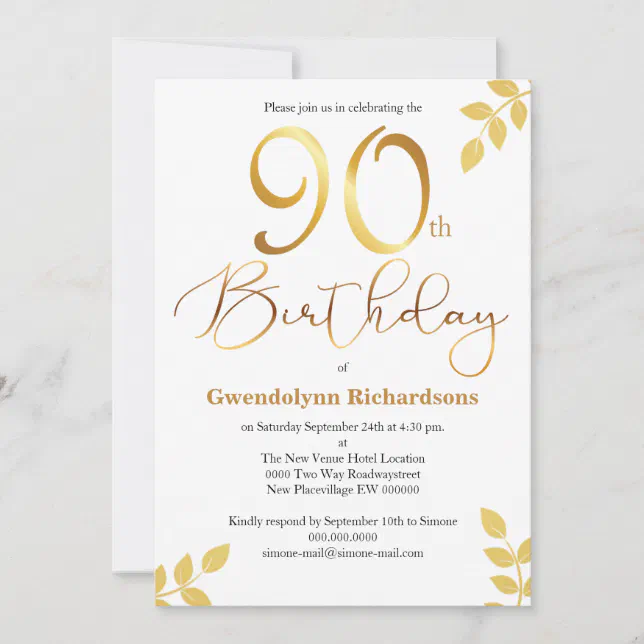 90th birthday gold colored elegant personalizable invitation | Zazzle