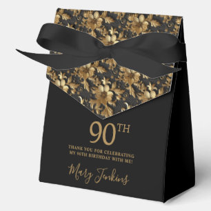 90th Birthday Gold Floral Thank You Favor Boxes