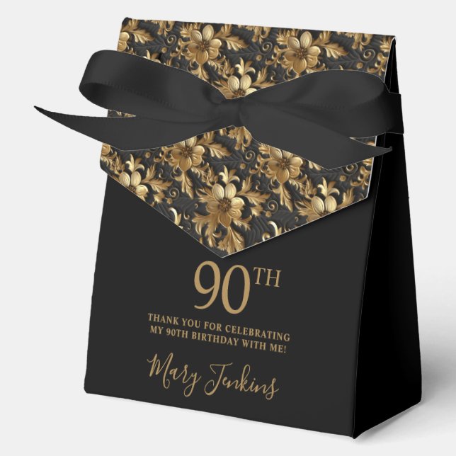 90th Birthday Gold Floral Thank You  Favor Boxes (Front)