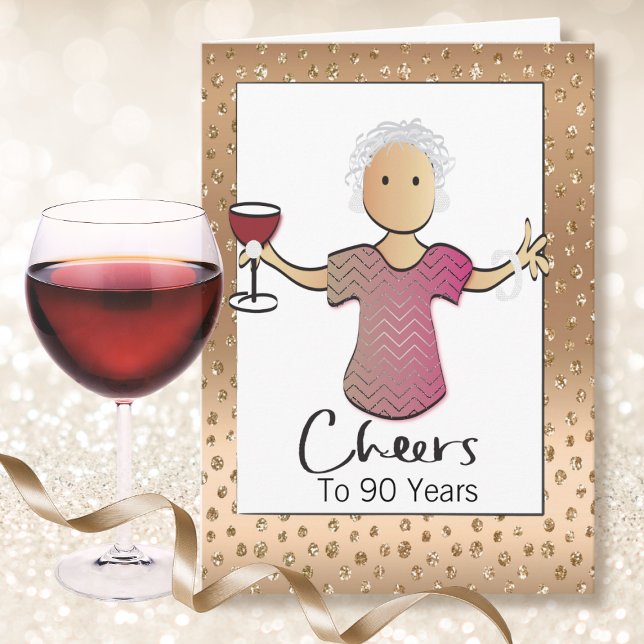 90th Birthday Gold Glamorous Ethnic Red Wine  Card (Creator Uploaded)