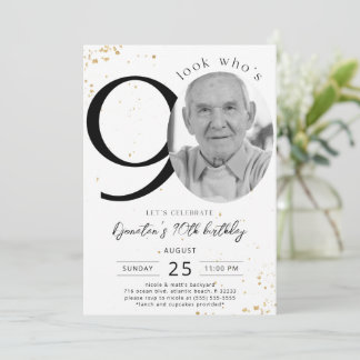 90th Birthday Gold Invitation Card Photo